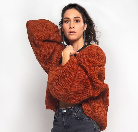 Knitted Burnt Orange Mohair Oversized Cardigan, Knit Bell Sleeve Bolero, code IA11